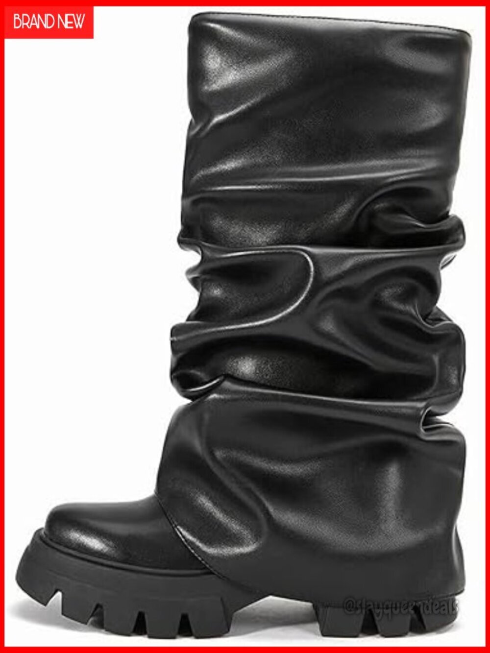 Platform Heel Metallic Fold Over Pull On Shark Ruched Boots
